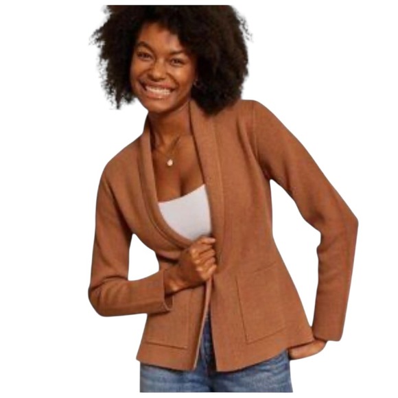 summersalt Sweaters - Summersalt The Ribbed Sweater Blazer Cardigan Brown XL Shawl Collar Pockets EUC